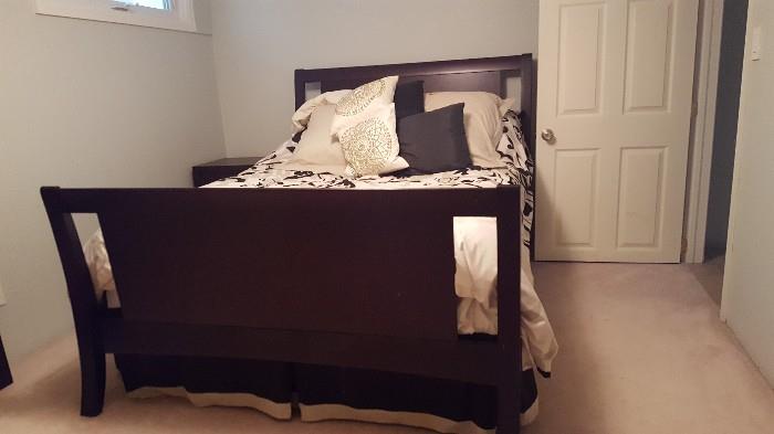 Queen size bed with headboard and baseboard
