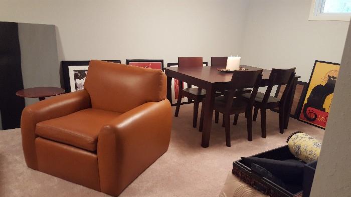 Brown Leather chair and smaller table with 4 chairs