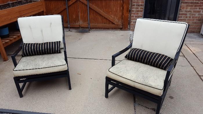 Patio chairs with metal frames, cushions and pillows included