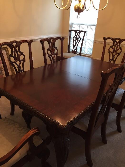 Large Beautiful Dining Room Table with 2 leaves and 10 chairs
