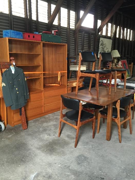Mid century teak piece / desk and mid century table and chairs 