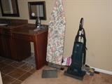 Ironing board, iron, scale, Kenmore upright "Intuition" vacuum with attachments and bags