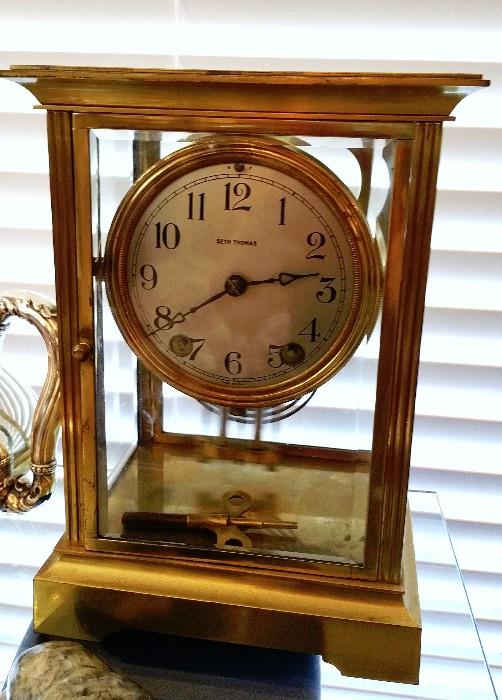 Seth Thomas brass and glass mantle clock 48S - runs and chimes well
