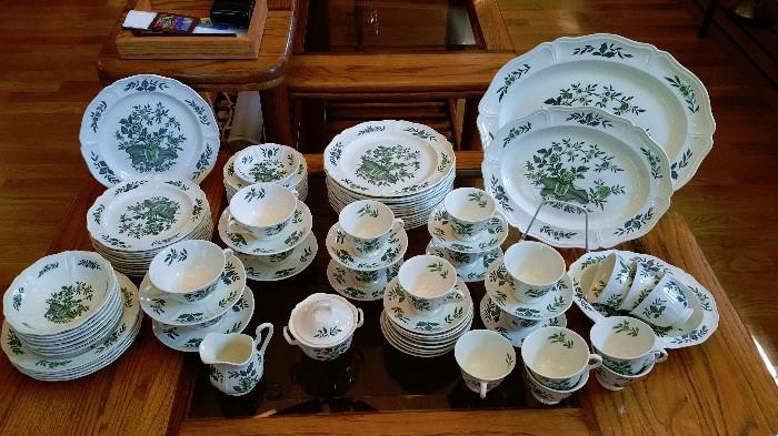 full set of Wedgwood China -- Green Leaf pattern -- only a few chipped plates