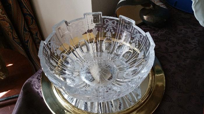 Hakws brilliant cut crystal bowl....yes there is some damage but an incredible and unique pattern!
