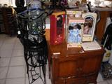 music cabinet and dolls in boxes