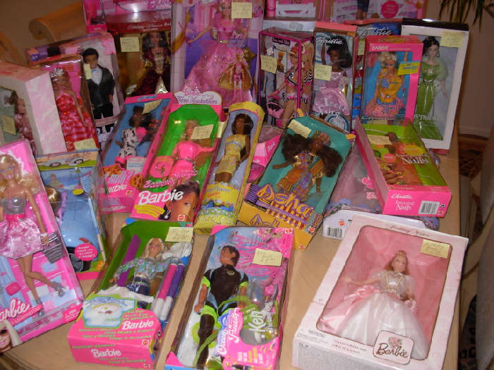 Collectible Barbie dolls still in boxes
