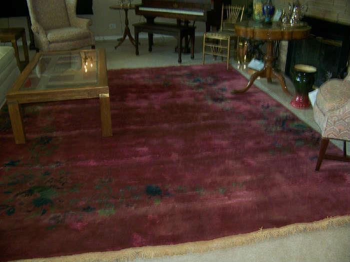 Two matching vintage oriental wool rugs - 100 years old  