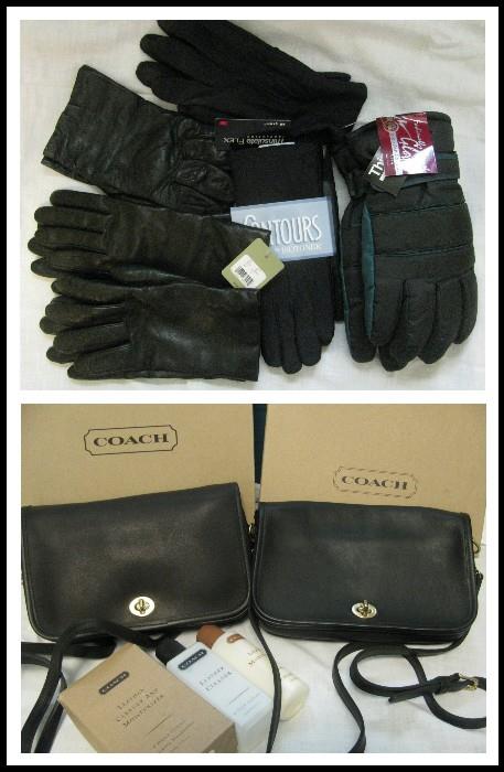 Coach purses. Leather gloves.