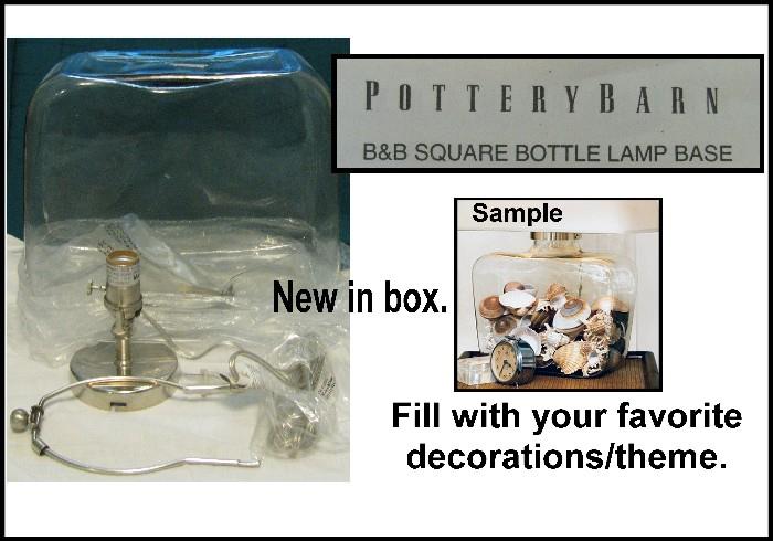 Pottery Barn square bottle lamp base to be filled with your own decorations.