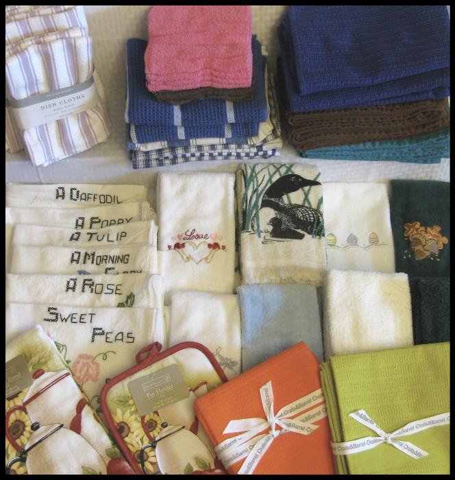Hand and kitchen towels. Embroidered flour sack towels. LInens.