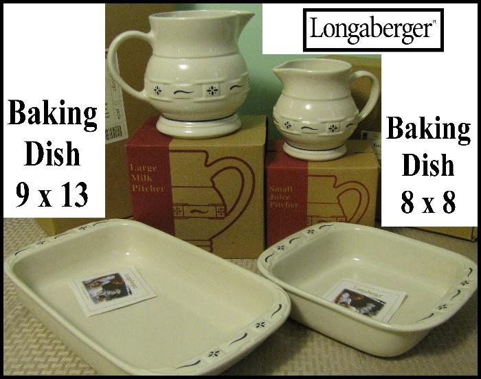 Longaberger baking dishes and pitchers.