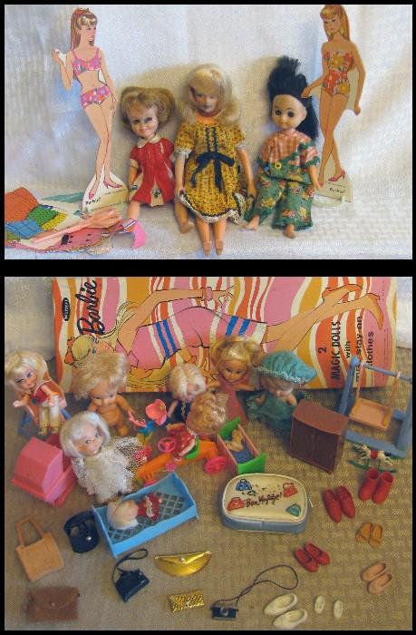 Barbie paper dolls, little dolls, boots, purses accessories.