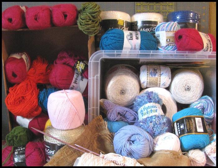 Yarn and sewing supplies.