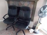 Office desk chairs and floor mats, oscillating floor fan