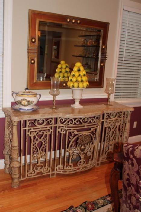 Large Decorative Mirror, French Style Grill Console Table, Decorative