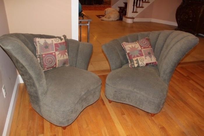 Pair Upholstered, Deco Chairs