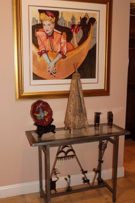Framed Art & Small Console Table, Decorative