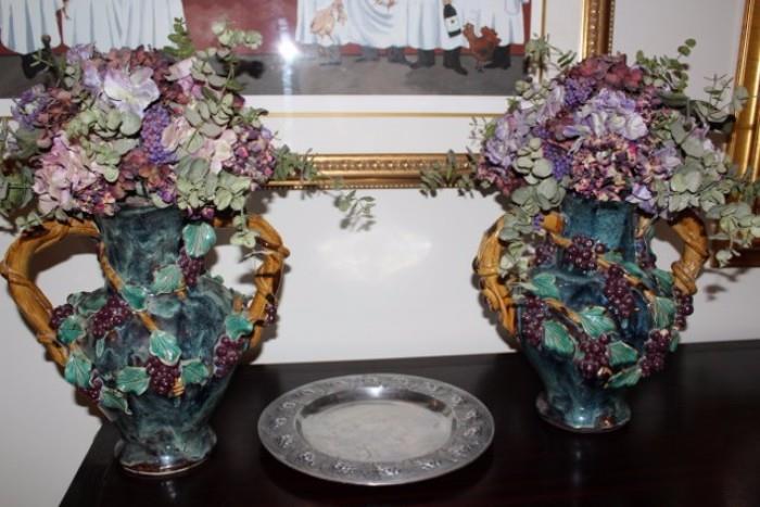 Pair of Decorative Urns with Floral Arrangements