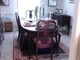 Dining table, six chairs, Queen Anne style