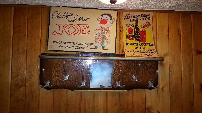 vintage beer signs, bar wall coat hook