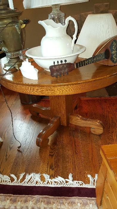 Antique oak dining room table and chairs