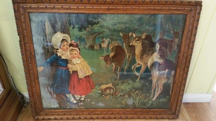 Beautiful Victorian framed print. Frame is handcarved 