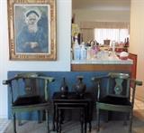 Oil painting. Vintage chairs, nest of tables.