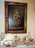 Oil painting, china, gold plates flatware-never used