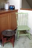 Painted green rocker, brass tray table