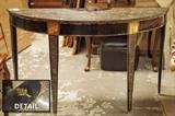 Custom marble and brass demilune console table