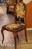 Set of 5 antique upholstered carved chairs