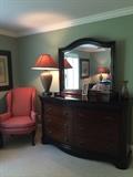 Chest of drawers with mirror and Queen Anne chair