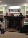 Fireplace tools, log carrier, Sanford Stadium print SOLD