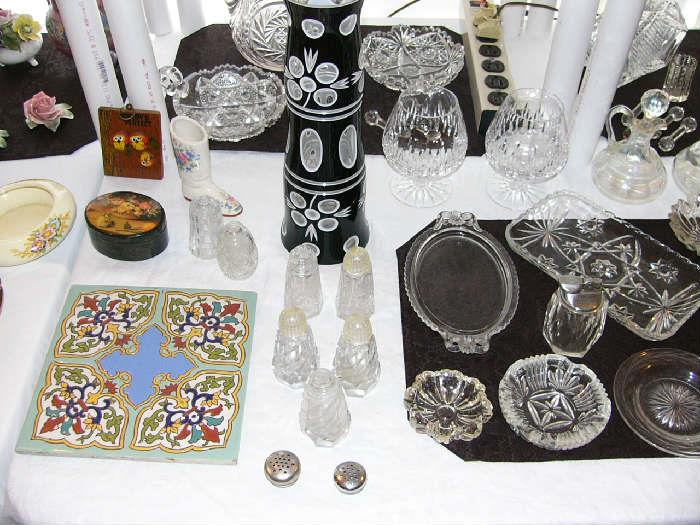 Assorted Crystal and a beautiful cut to clear Bohemian Vase
