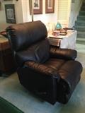 Black leather recliner.