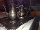 Silverplate teaset with tray