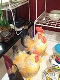 A few of the many hen/rooster collection.