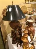 Another lamp, barley twist candle holders, and other decor