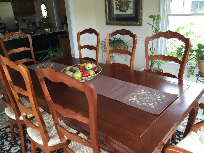 Country French Refractory Table with 8 chairs 78x40 + 2 leaves 20 inches each