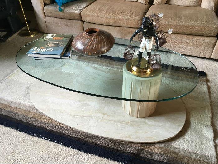 Mid Century Italian Marble & glass cocktail table. Custom Design.