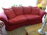 pottery barn red casual sofa