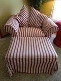 Pottery Barn red striped over sized chair and ottoman