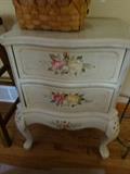 Painte night stand - whte with floral design in reds and yellows