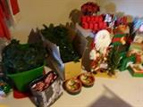 more Christmas greenery, candles, tins,