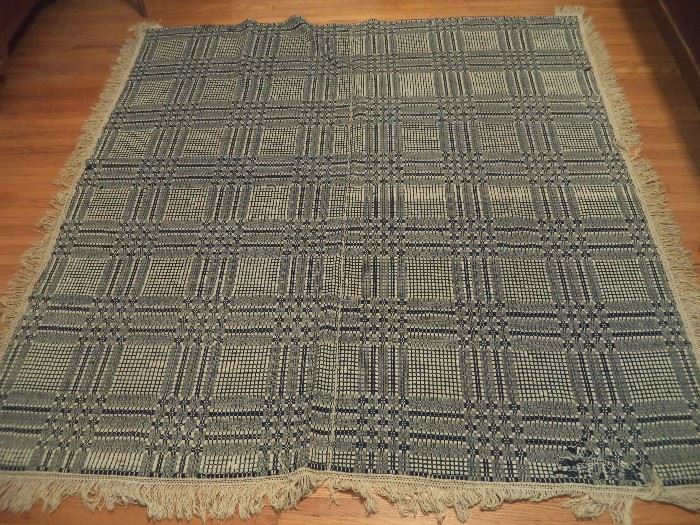 One of Two, 19th c. 2pc Indigo & White Coverlets