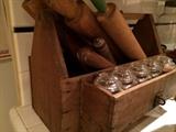 RUSTIC TOOL BOX WITH ROLLING PINS, JARS
