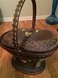 HAND MADE WOVEN /LEATHER ACCENTED BASKET
