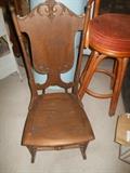 Dainty antique sewing rocker & bamboo style bar stool 