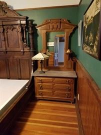 Victorian Style Chest of Drawers with Marble Top - Tiffany style Lamp. 